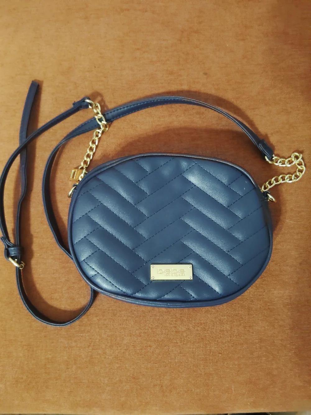 Bebe Sophia Quilted Canteen Navy Crossbody with Gold Hardware!